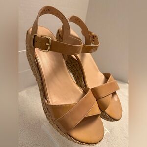 Stuart Weitzman Espadrille Wedge Sandals Nude Leather Size 8.5 | Italy